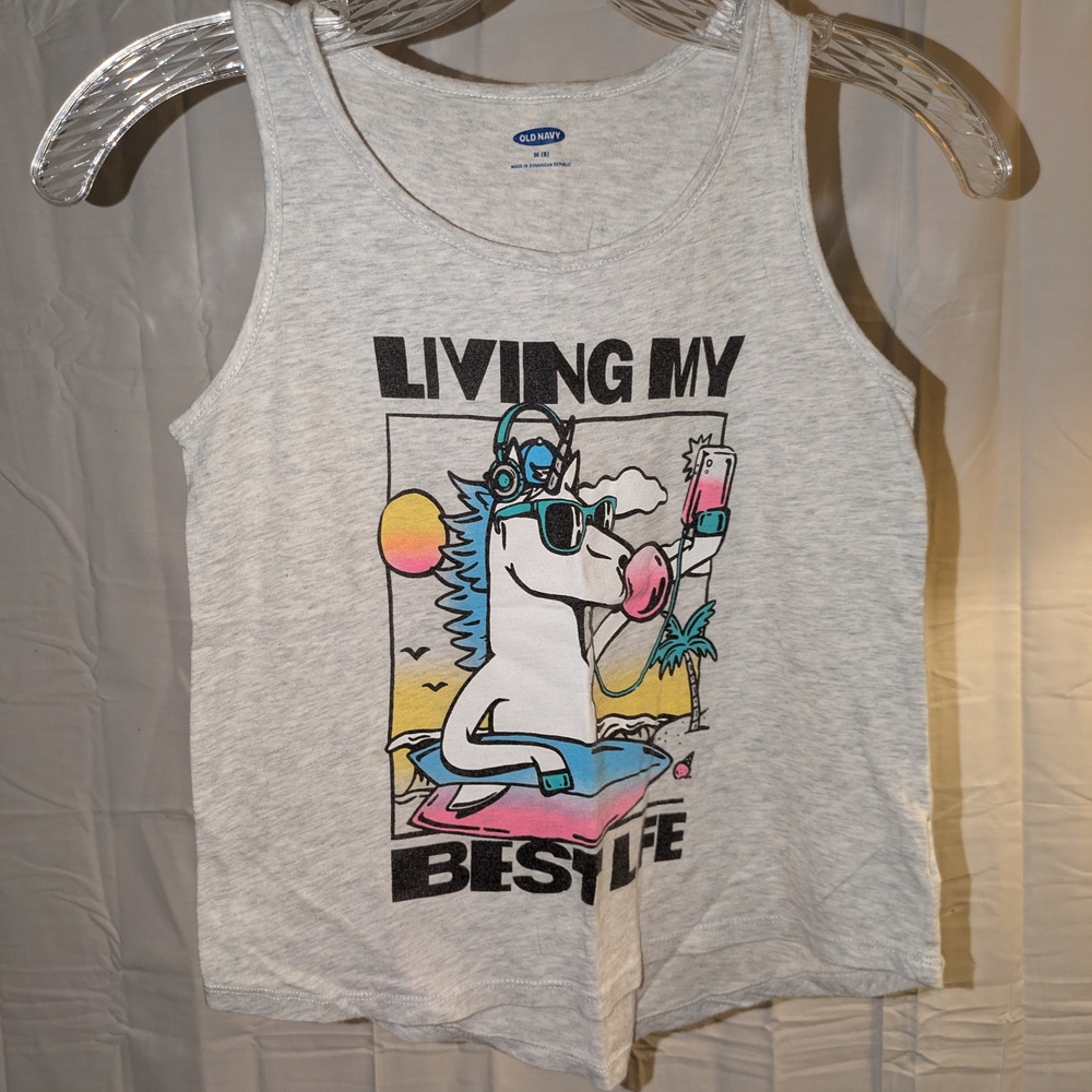 Old Navy Gray Kids Tank Top with Unicorn Print
